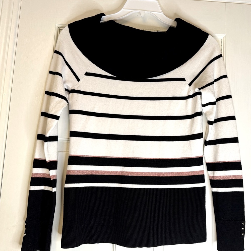 Striped Black and White Cowl Neck Sweater